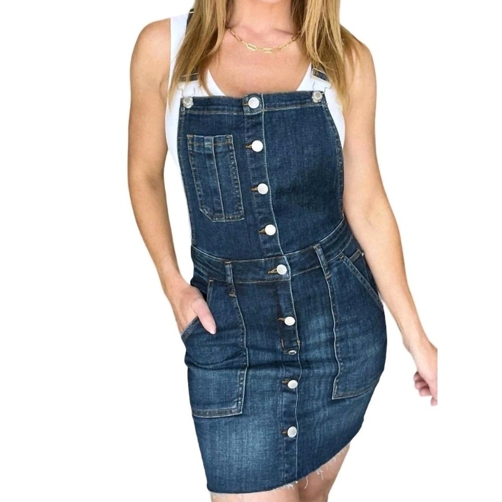 Judy Blue Denim Mini Overall Dress 3XL Blue Full Button Raw Hem Stretch Western‎